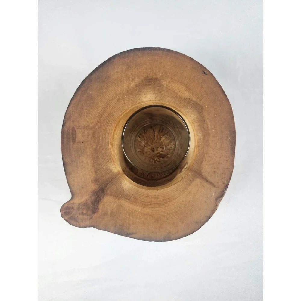 Handcrafted Live Edge Wood Tealight Holder Etched Forest Scene Rustic Decor Gift